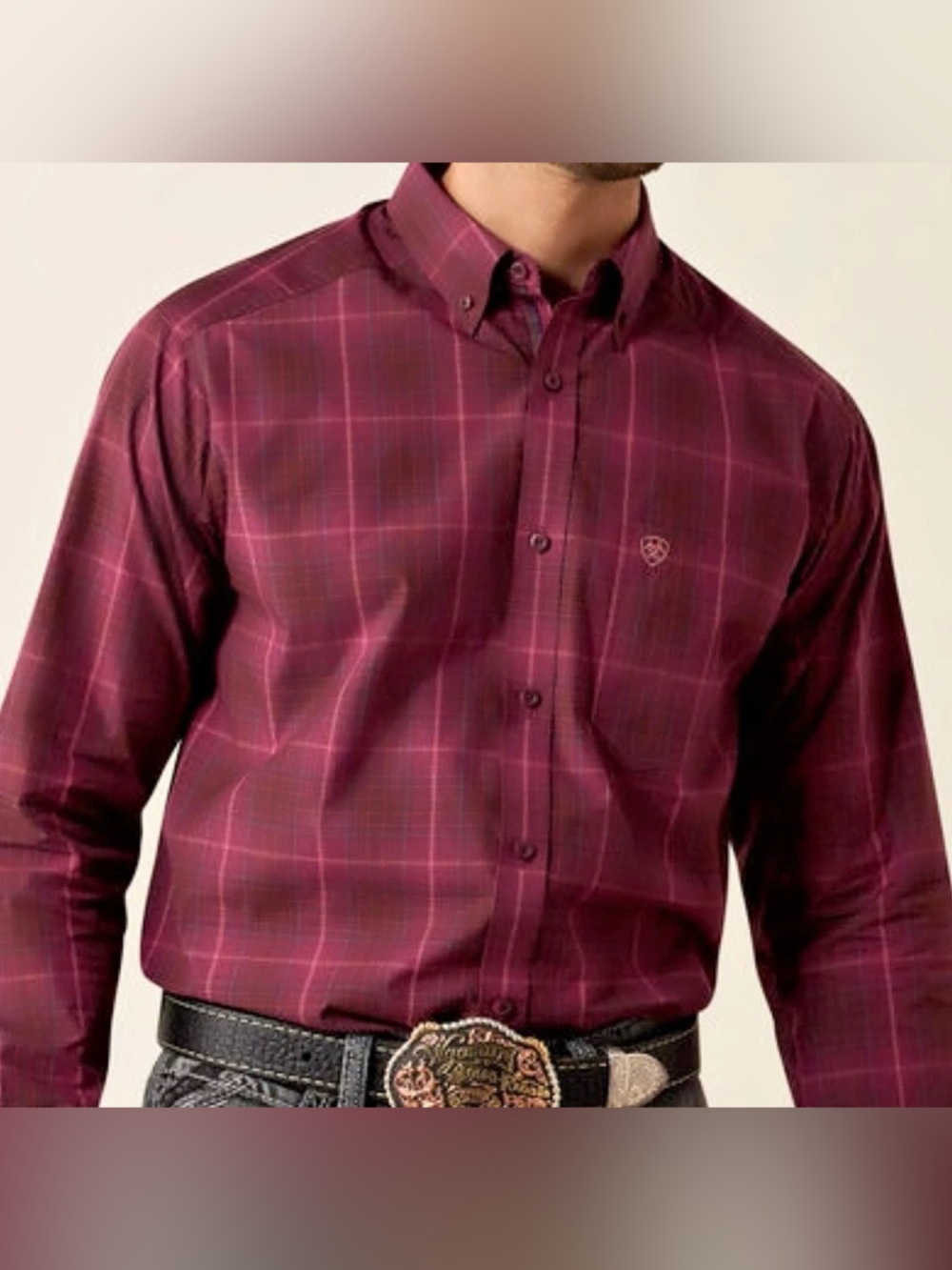 Ariat Pro Series Travis Plaid Long Sleeve Shirt Burgundy & Pink NWT size L